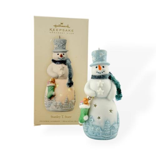 Елочная игрушка Снеговик фарфоровый, светящейся